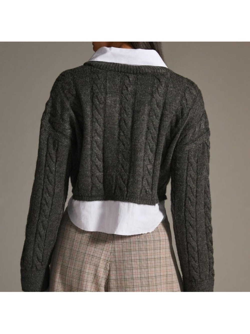 Pilcro Cropped Cable-Knit Twofer Sweater(size medium) - Picture 3 of 9